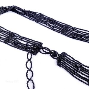 Small Black beaded Formal Evening Belt with Chain Accent